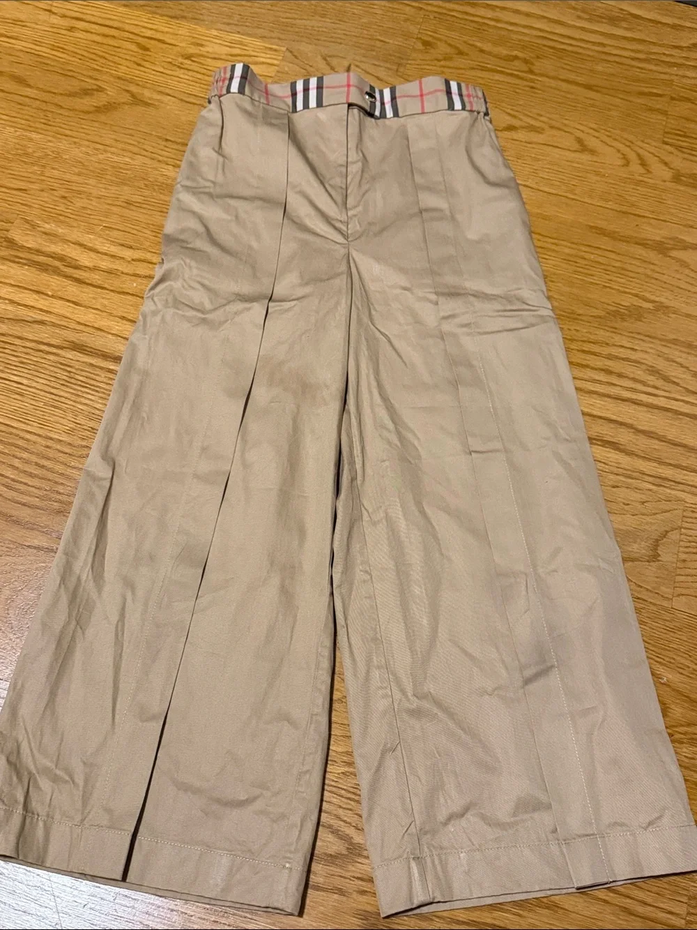 Burberry - Girls Beige Wise Leg Trousers with Plaid Waistband size 10Y